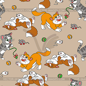 Seamless pattern with jolly cartoon cats - vector image