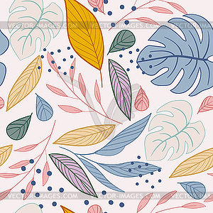 Seamless pattern with plants in trendy soft colors - vector clipart