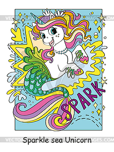 Cute happy sea unicorn mermaid color - vector EPS clipart