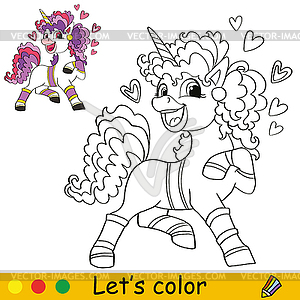 Unicorn Coloring Page with template  - vector clipart