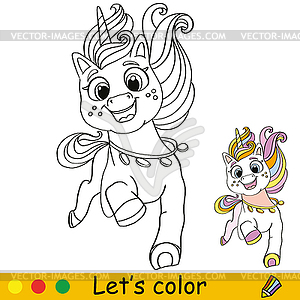 Unicorn Coloring Page with template  - vector image