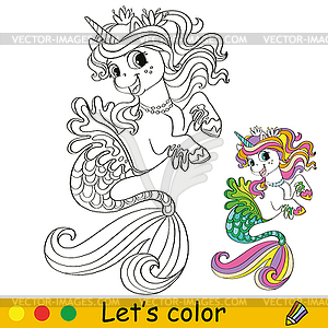 Unicorn Coloring Page with template 15 - vector image