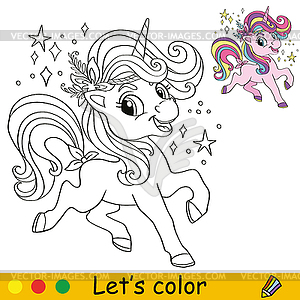 Unicorn Coloring Page with template 18 - vector clipart