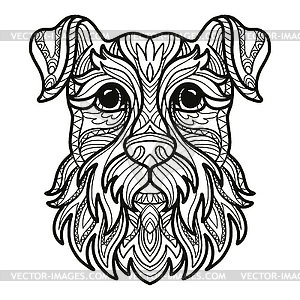 Schnauzer head dog coloring book page - vector clip art