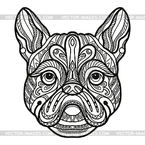 French bulldog dog head coloring book page - royalty-free vector clipart