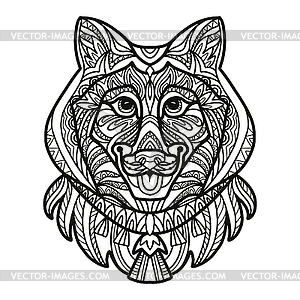 Syberian husky dog head coloring book page - vector image