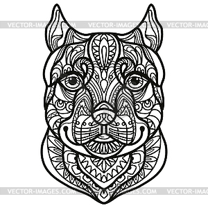Pitbull dog head coloring book page - vector clipart
