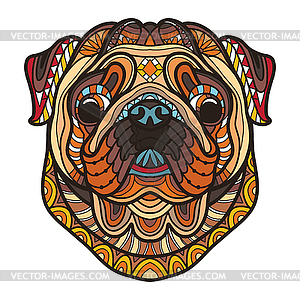 Pug head dog color tangle doodle - royalty-free vector clipart