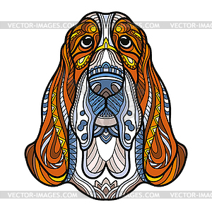 Basset hound head dog color tangle doodle - vector clipart