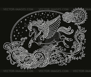 Coloring magic unicorn white  - vector image