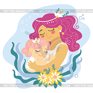 Cartoon mama hugs her daughter - vector image