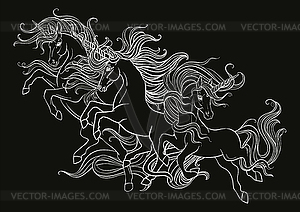 Coloring three unicorns white on black - vector clipart