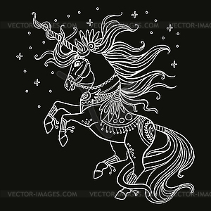 Coloring unicorn with stars white on black - vector clipart