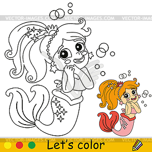 Kids coloring dreamy cute mermaid - royalty-free vector clipart