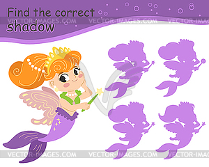 Find correct shadow mermaid fairy - vector clipart