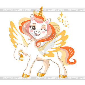 Cute cartoon character happy unicorn  - vector image