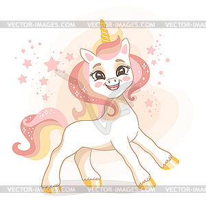 Cute cartoon character happy unicorn  - vector clipart