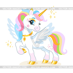 Cute cartoon character happy unicorn  - vector clipart