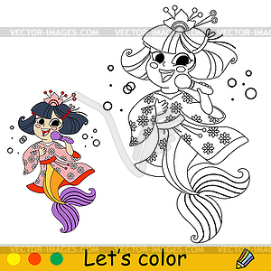 Kids coloring mermaid singer with microphone - stock vector clipart
