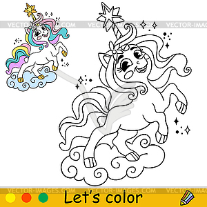 Cartoon unicorn kids coloring book page 10 - vector clipart