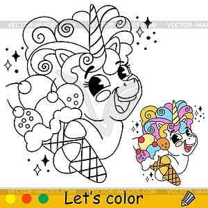 Cartoon unicorn kids coloring book page  - vector clipart / vector image