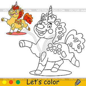 Cartoon orange unicorn kids coloring book page - vector EPS clipart