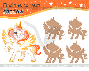 Find correct shadow magic white unicorn brown - vector clipart