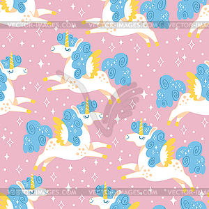 Seamless pattern unicorns blue ma - vector clip art