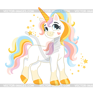 Cute cartoon character white unicorn - vector image