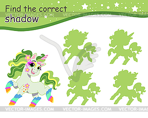 Find correct shadow romantic green joyful unicorn - vector image