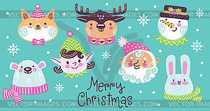 Set of trendy Christmas characters whire - vector clip art