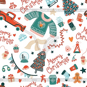 Seamless pattern with cozy Christmas elements - vector clip art