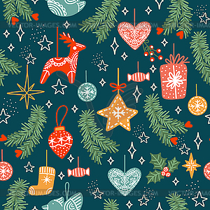 Winter holiday seamless pattern with Christmas - vector clipart / vector image