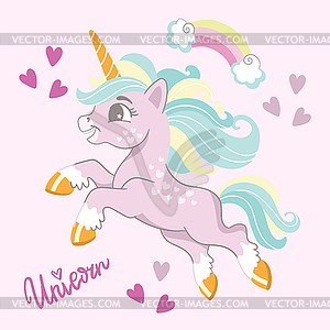 Cute cartoon unicorn - vector clipart