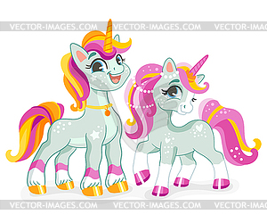 Cute cartoon unicorn friends - vector clipart