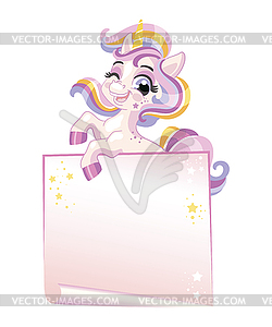 Empty banner cute unicorn - vector image