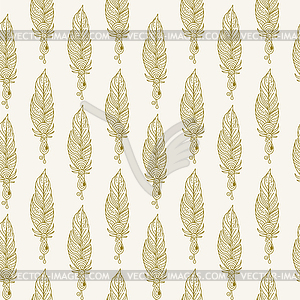 Vintage drawing feathers seamless pattern - vector clipart