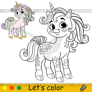 Lets color pretty unicorn kids coloring - vector clip art