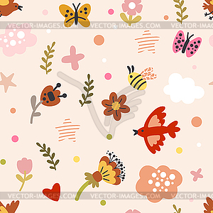 Abstract seamless pattern cutes spring elements - vector EPS clipart