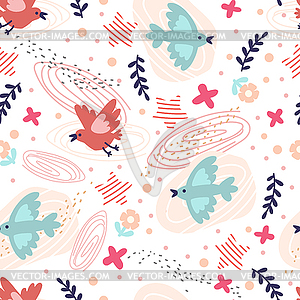 Abstract seamless pattern with cutes birds - vector clipart