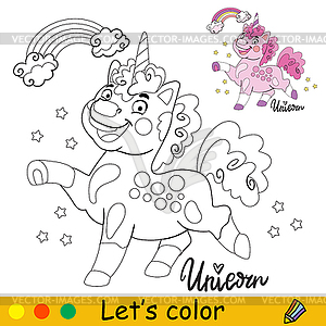 Happy unicorn coloring pages for kids - stock vector clipart