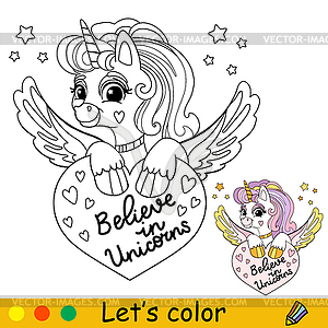 Lets color unicorn with heart coloring - vector image