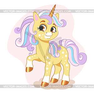 Cute yellow unicorn - vector image