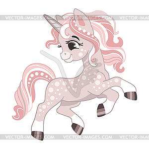 Cute pink unicorn - vector clipart