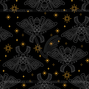 Moth and stars seamless pattern - vector image