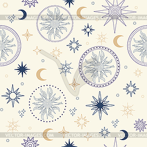 Crescent stars and sun seamless pattern - vector image