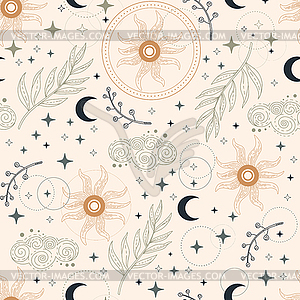 Stars, plants and sun seamless pattern - royalty-free vector image