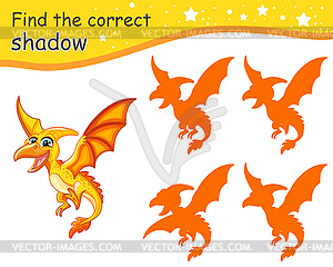 Find correct shadow of pterodactyl dinosaur - vector clipart