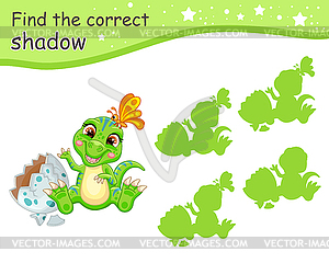 Find correct shadow of green baby dinosaur - vector clipart / vector image