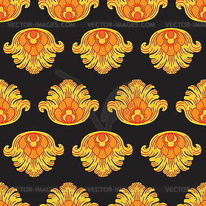 Orange flowers on black background seamless pattern - color vector clipart